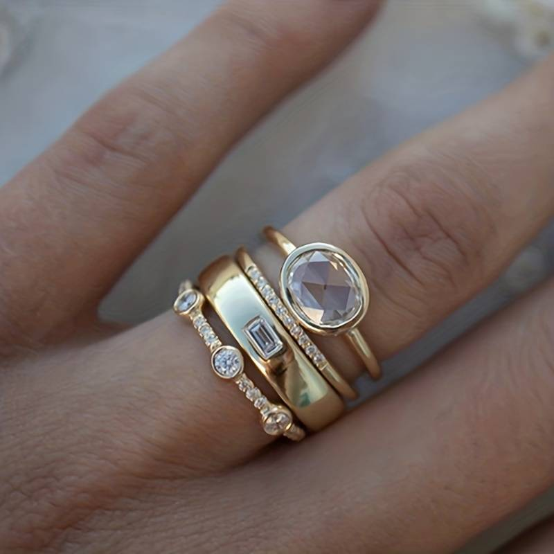 Lily - Conjunto de anillos de oro vintage y zirconia