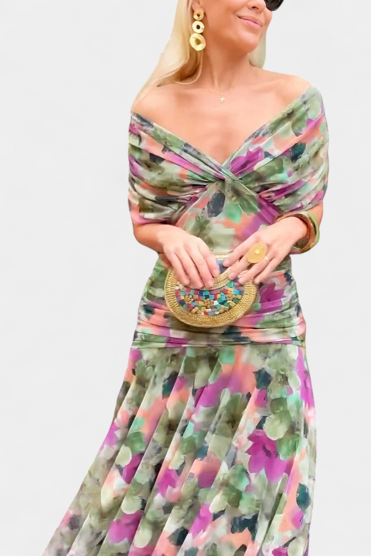 Magda™ | Vestido largo floral con escote en forma de corazón