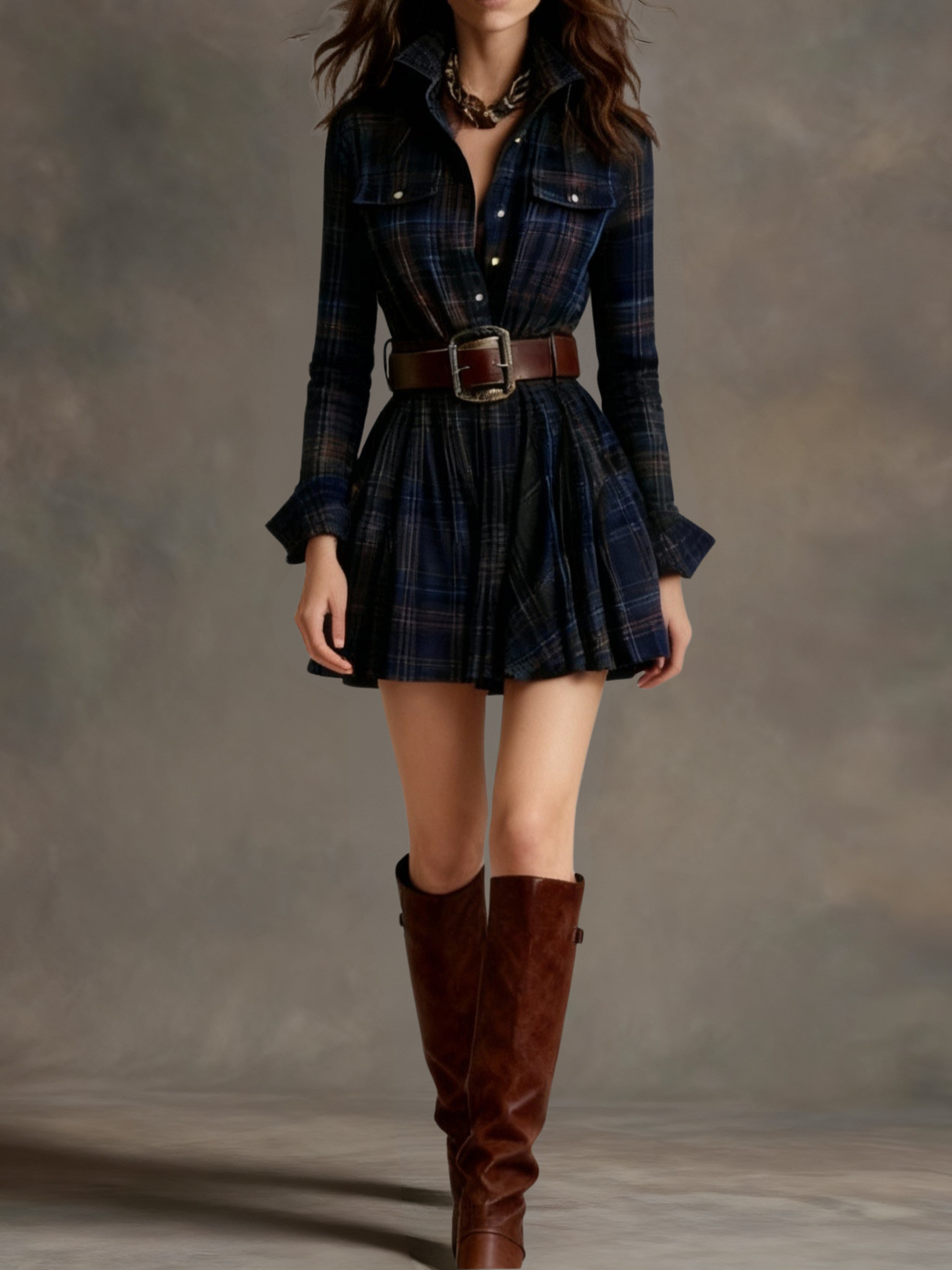 Bárbara ║ Vestido corto camisero de cuadros vintage