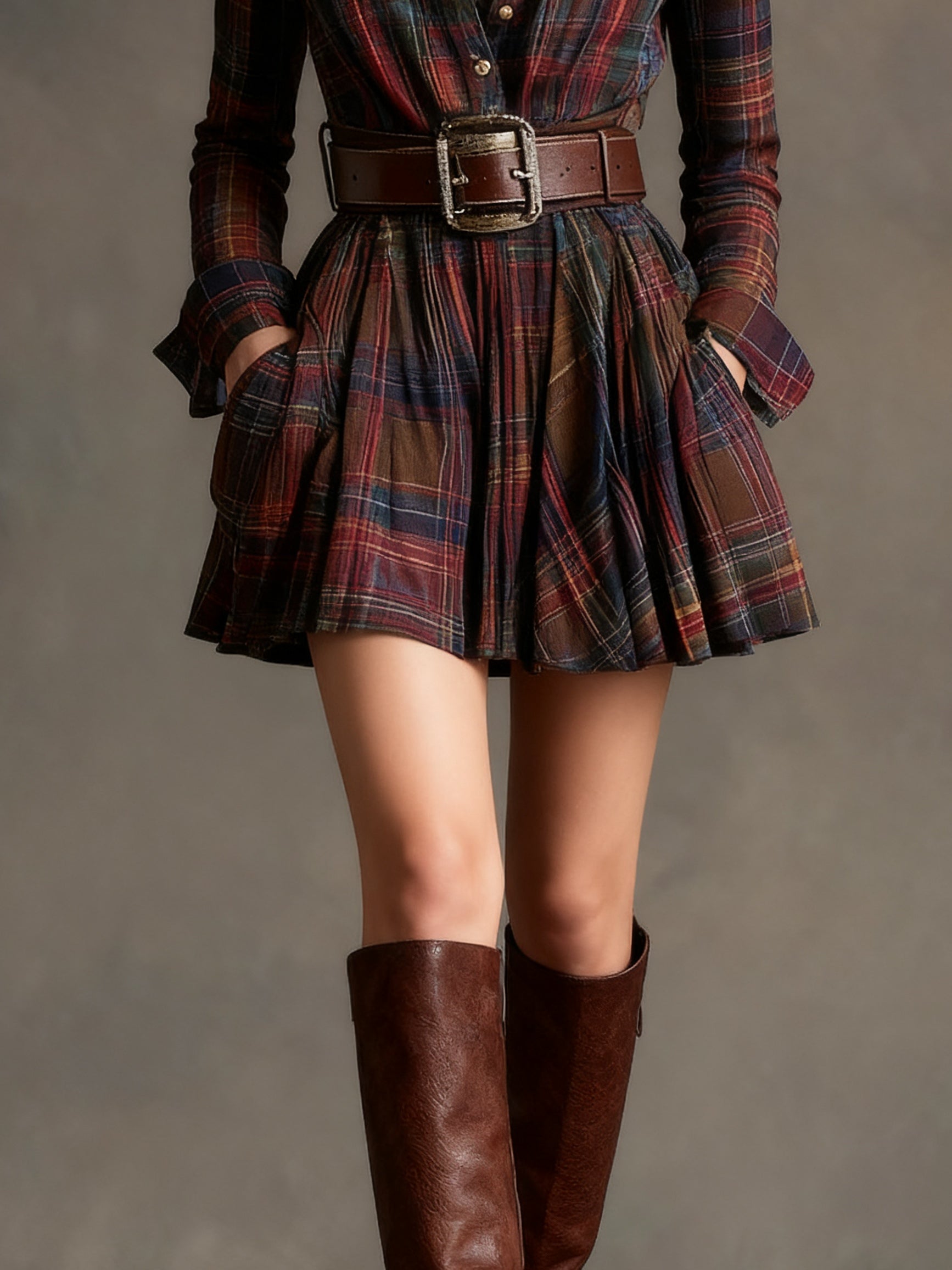 Bárbara ║ Vestido corto camisero de cuadros vintage
