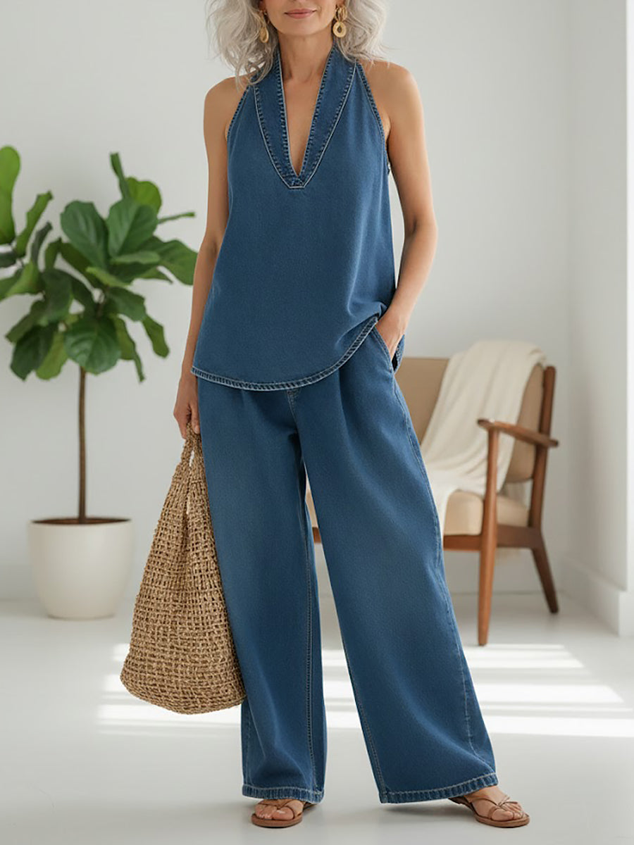 Ivy | Conjunto de Dos Piezas en Mezclilla Vintage Suave y Lavada