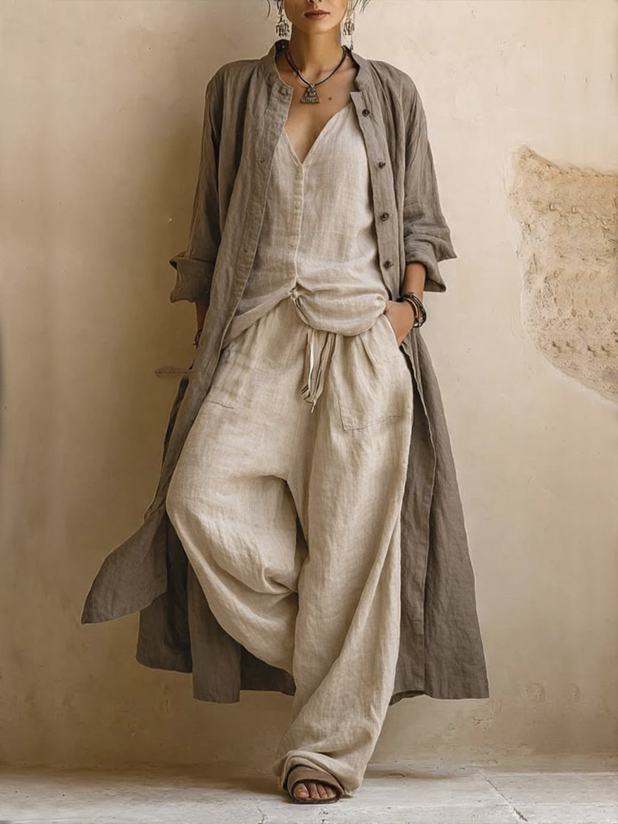 Conjunto Coordinado Boho de 3 Piezas en Mezcla de Lino