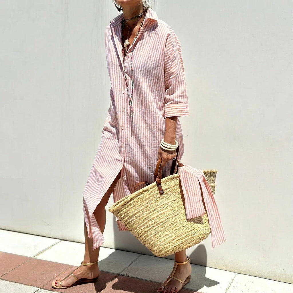 Sunna | Vestido camisero a rayas atemporal con comodidad elegante