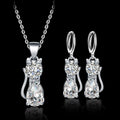 Juego de collar y pendientes Happy Cats en plata esterlina y zirconia blanca brillante