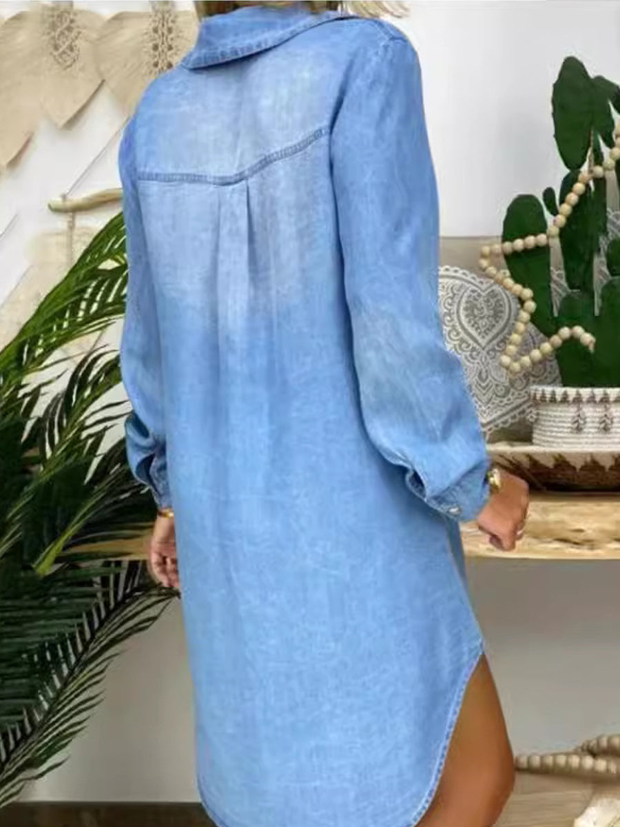 Agnieszka – elegante vestido tipo camisa de denim en estilo casual