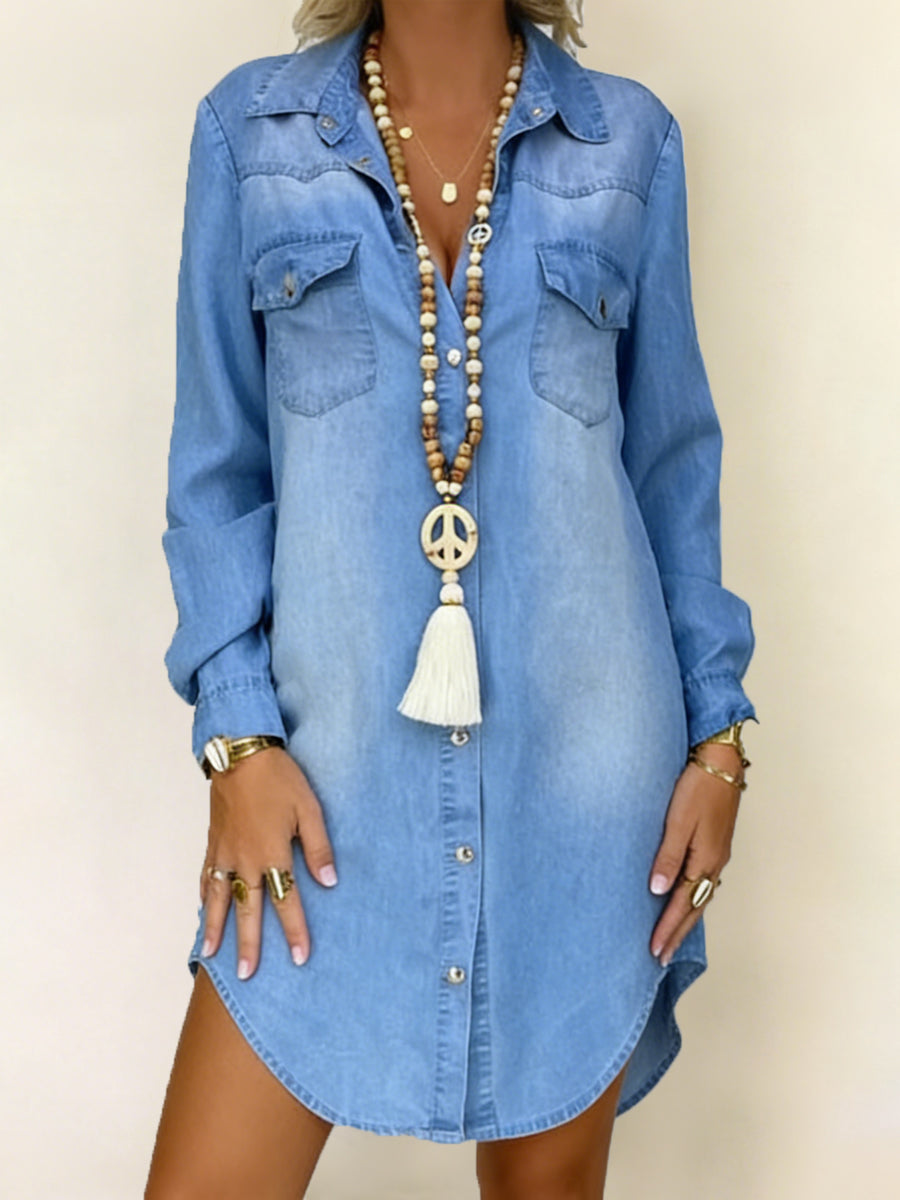 Agnieszka – elegante vestido tipo camisa de denim en estilo casual