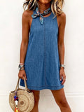 Renata – vestido mini sin mangas de denim con hombros descubiertos