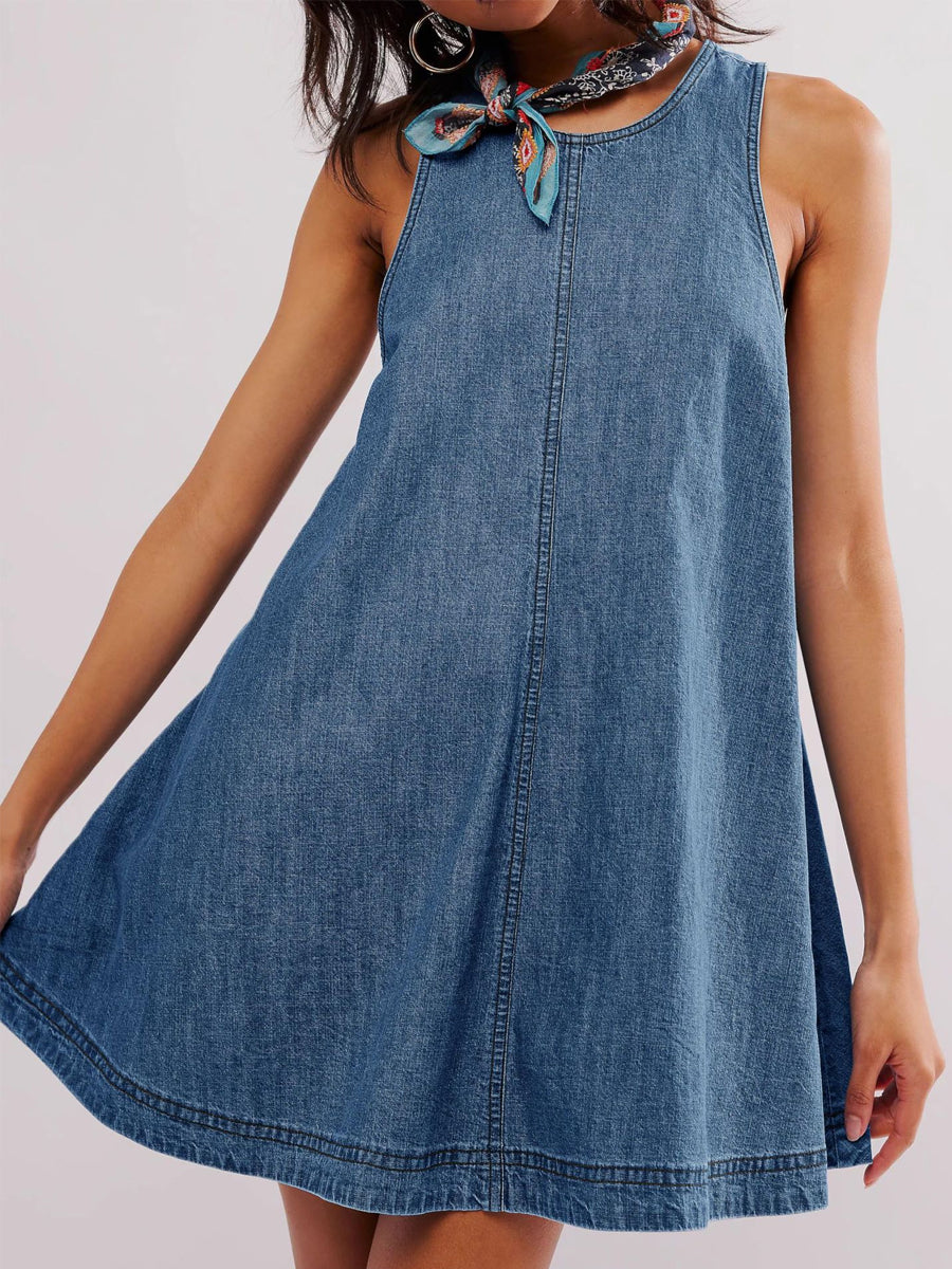 Renata – vestido mini sin mangas de denim con hombros descubiertos