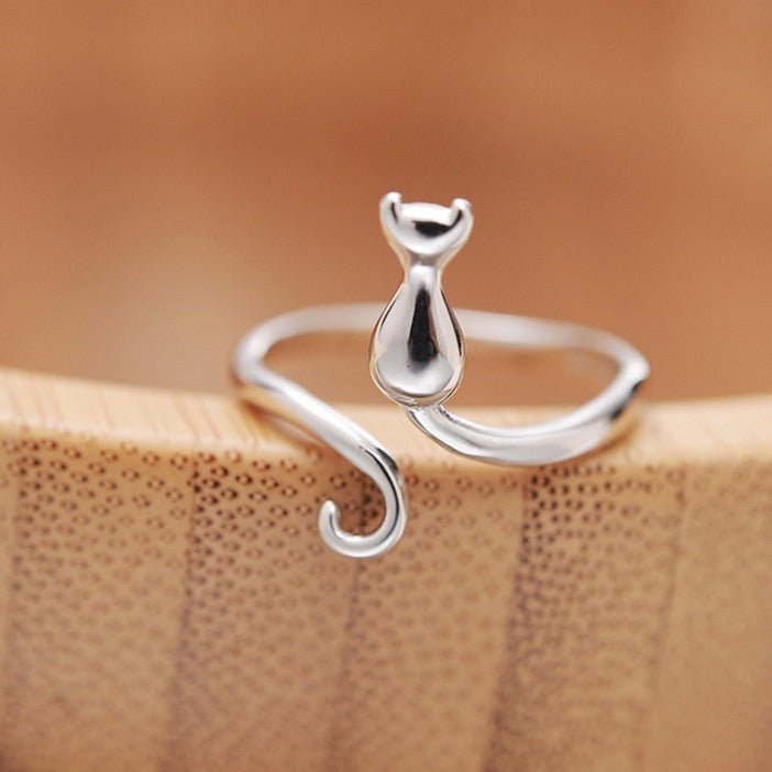 Anillo adorable con gato de acero inoxidable