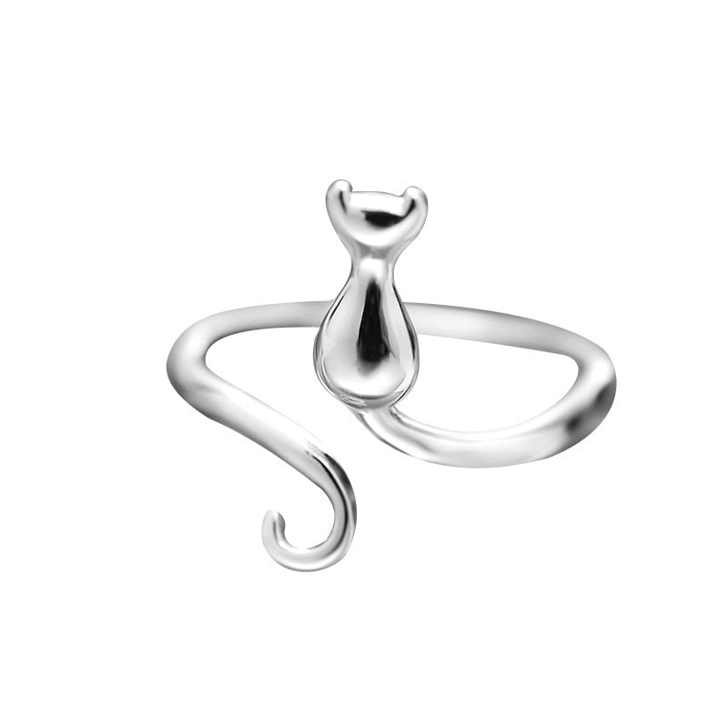Anillo adorable con gato de acero inoxidable