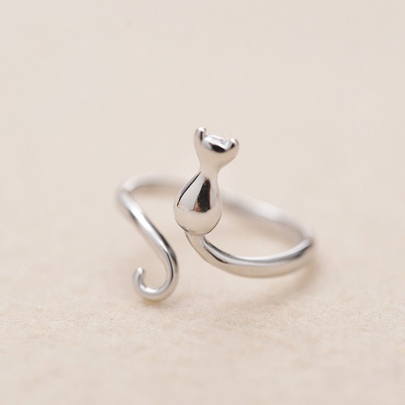 Anillo adorable con gato de acero inoxidable