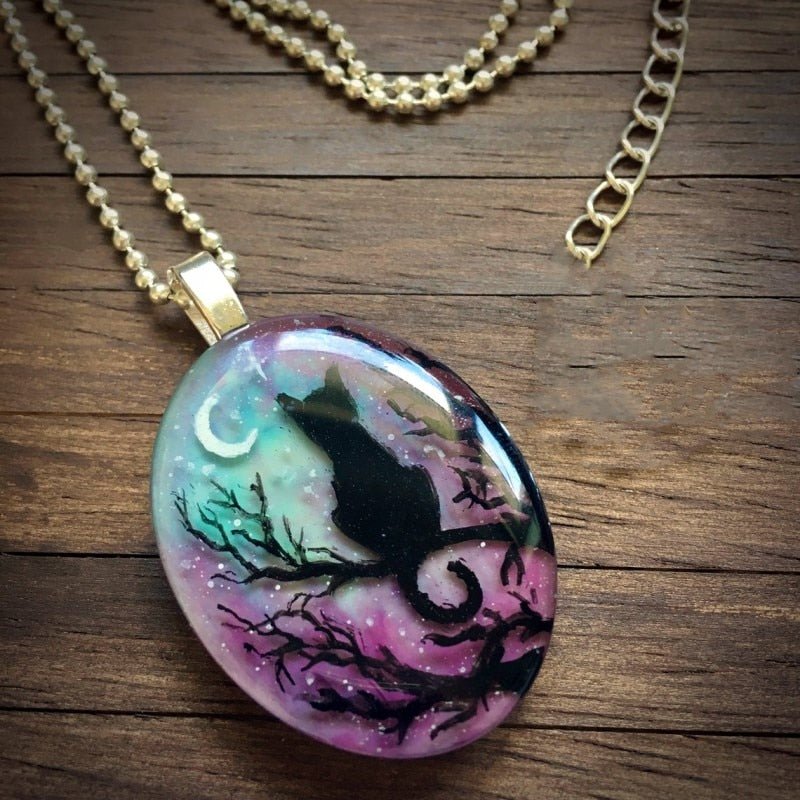 Collar con gato “La noche estrellada”