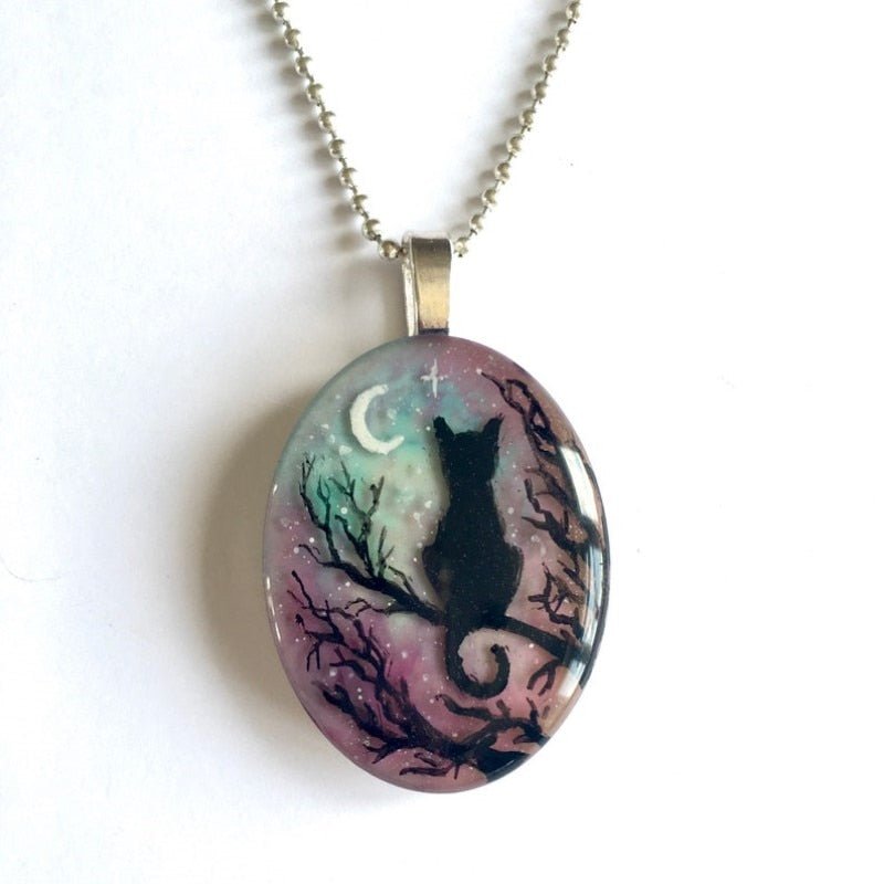 Collar con gato “La noche estrellada”
