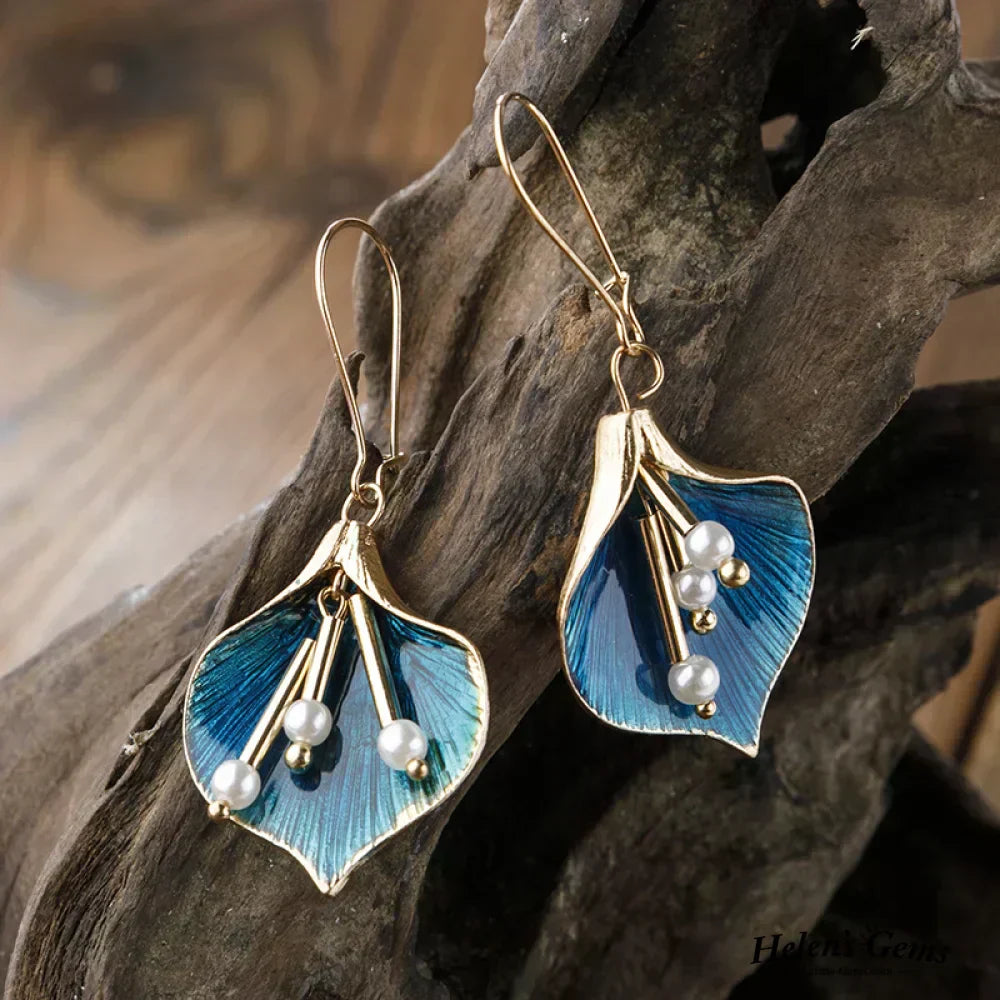 Pendientes Vintage de Loto Azul en Plata
